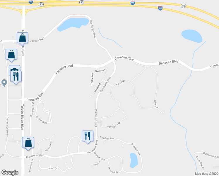 map of restaurants, bars, coffee shops, grocery stores, and more near 2555 Arugula Drive in North Port