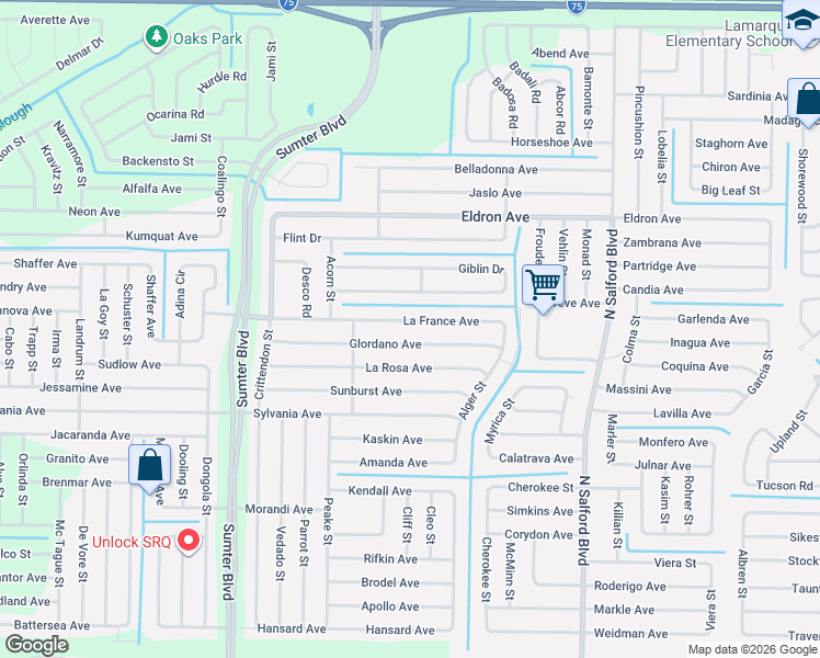 map of restaurants, bars, coffee shops, grocery stores, and more near 4378 La France Avenue in North Port