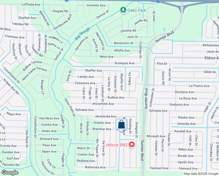 map of restaurants, bars, coffee shops, grocery stores, and more near 3401 Schuster Street in North Port