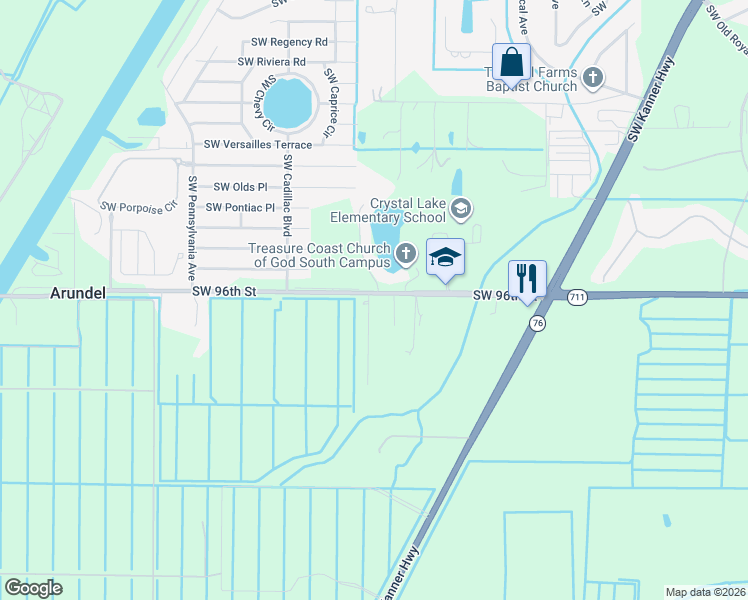 map of restaurants, bars, coffee shops, grocery stores, and more near 2386 Southwest 96th Street in Stuart