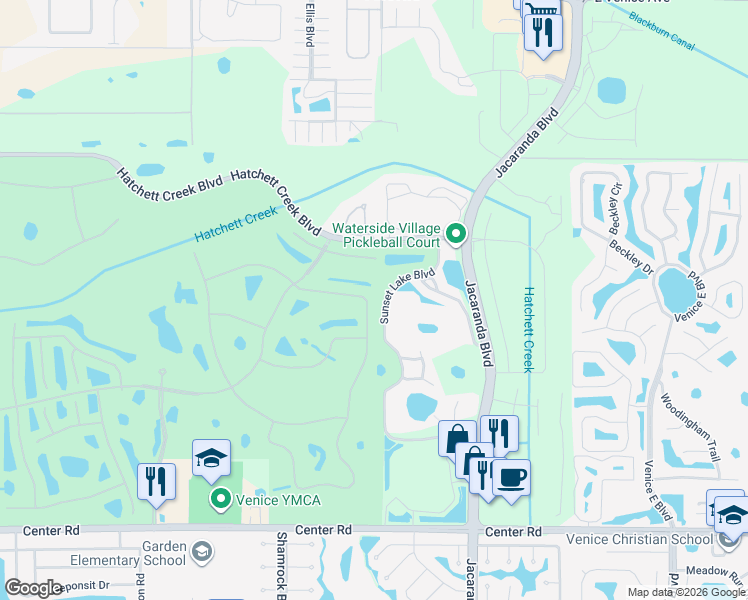 map of restaurants, bars, coffee shops, grocery stores, and more near 1703 San Silvestro Drive in Venice