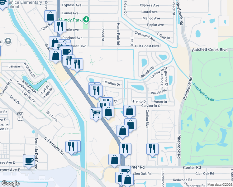 map of restaurants, bars, coffee shops, grocery stores, and more near 310 Vía Veneto in Venice