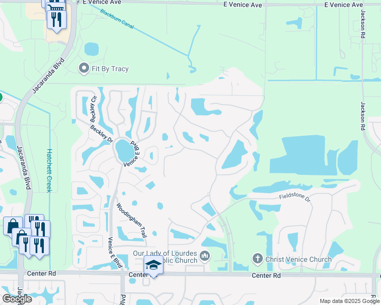 map of restaurants, bars, coffee shops, grocery stores, and more near 397 Autumn Chase Drive in Venice