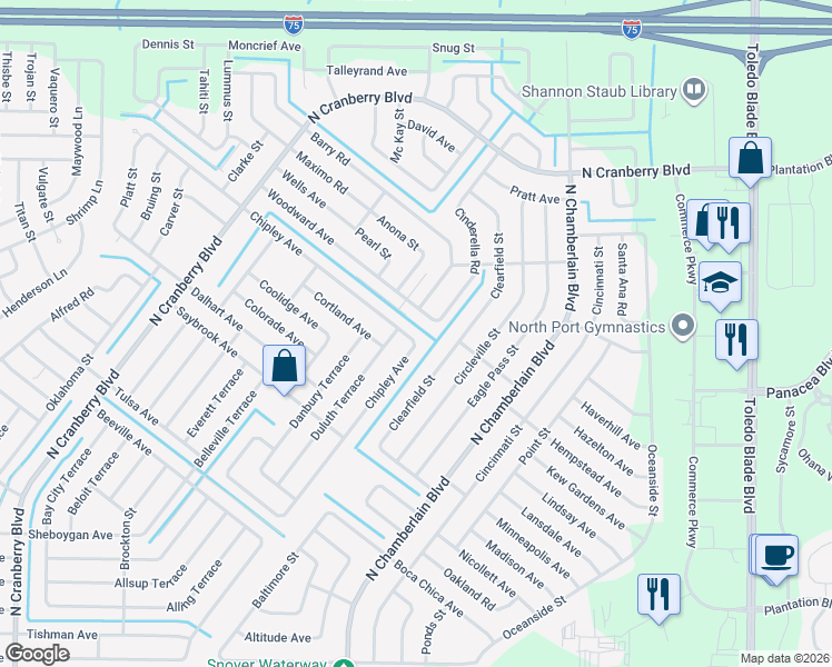 map of restaurants, bars, coffee shops, grocery stores, and more near 2226 Chipley Avenue in North Port