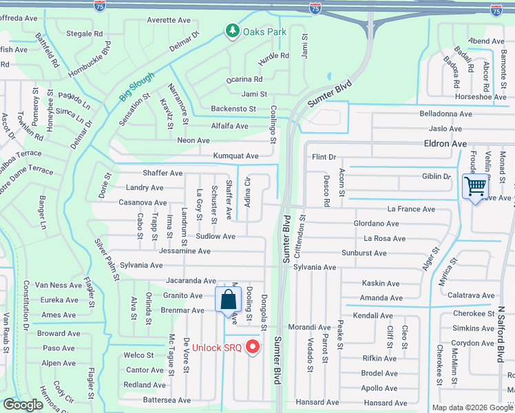 map of restaurants, bars, coffee shops, grocery stores, and more near 5053 Adina Circle in North Port