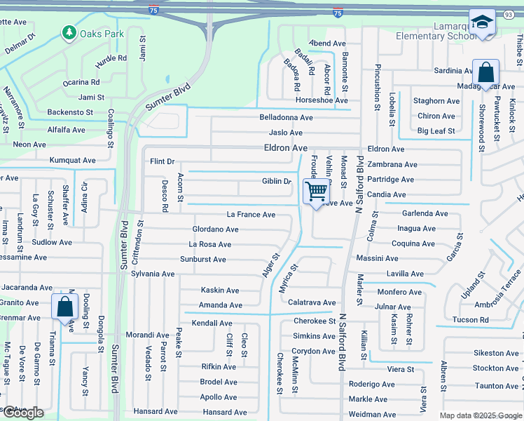 map of restaurants, bars, coffee shops, grocery stores, and more near 4306 La France Avenue in North Port