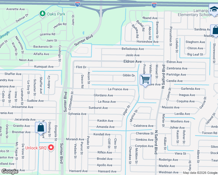 map of restaurants, bars, coffee shops, grocery stores, and more near 4378 La France Avenue in North Port