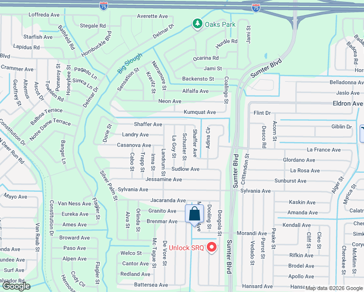 map of restaurants, bars, coffee shops, grocery stores, and more near 3401 Schuster Street in North Port