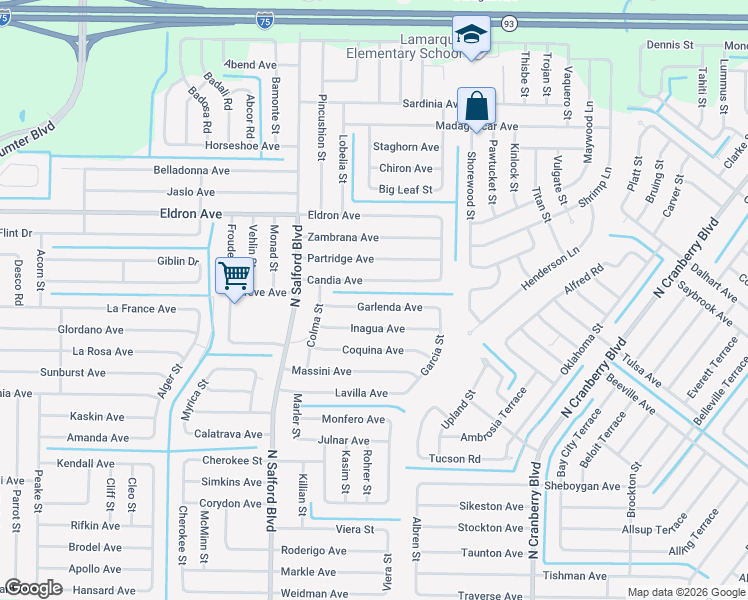 map of restaurants, bars, coffee shops, grocery stores, and more near 3778 Garlenda Avenue in North Port