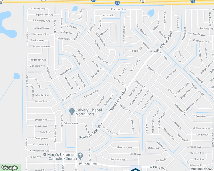 map of restaurants, bars, coffee shops, grocery stores, and more near 7349 South Paragon Road in North Port