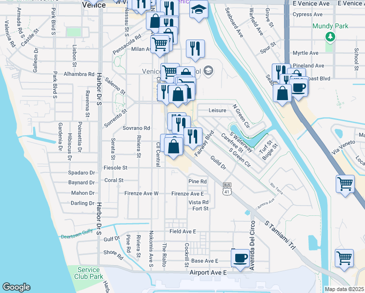 map of restaurants, bars, coffee shops, grocery stores, and more near 649 U.S. 41 Business in Osprey