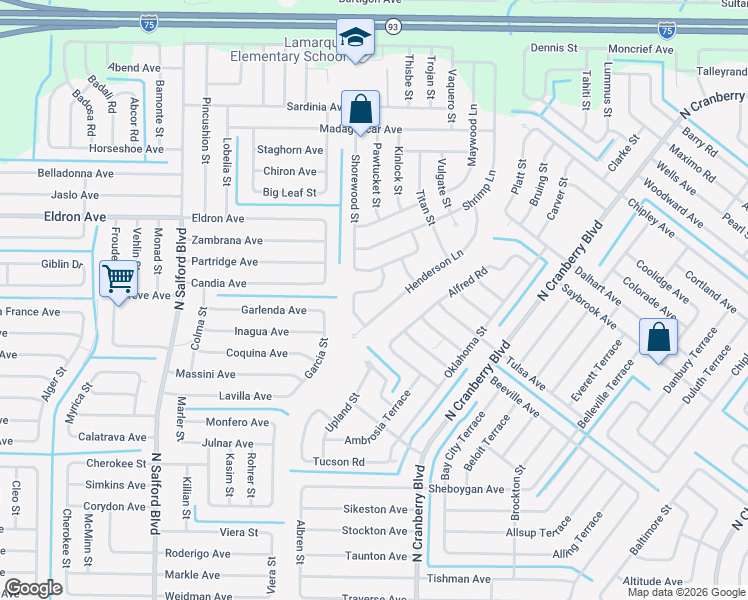 map of restaurants, bars, coffee shops, grocery stores, and more near 3586 Crandon Road in North Port