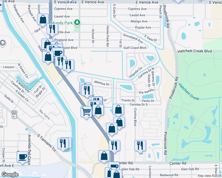 map of restaurants, bars, coffee shops, grocery stores, and more near 310 Vía Veneto in Venice