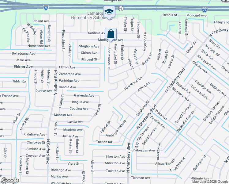 map of restaurants, bars, coffee shops, grocery stores, and more near 3586 Crandon Road in North Port