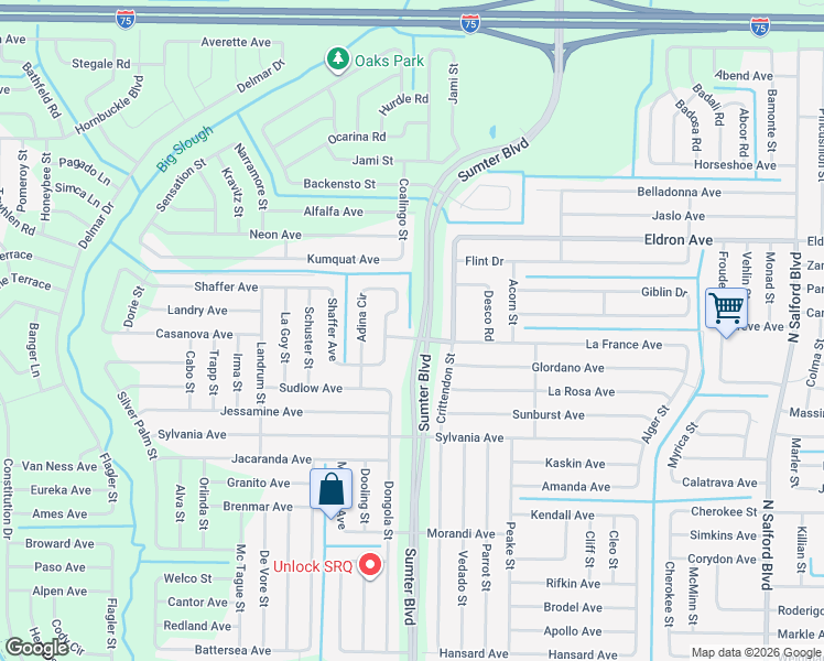 map of restaurants, bars, coffee shops, grocery stores, and more near 5006 La France Avenue in North Port