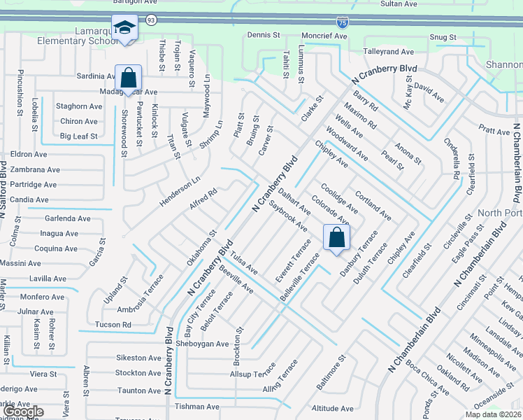 map of restaurants, bars, coffee shops, grocery stores, and more near 3765 Brownwood Terrace in North Port