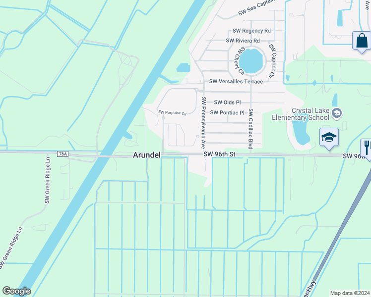 map of restaurants, bars, coffee shops, grocery stores, and more near 9646 Southwest Purple Martin Way in Stuart