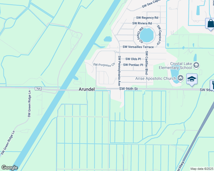 map of restaurants, bars, coffee shops, grocery stores, and more near 9646 Southwest Purple Martin Way in Stuart