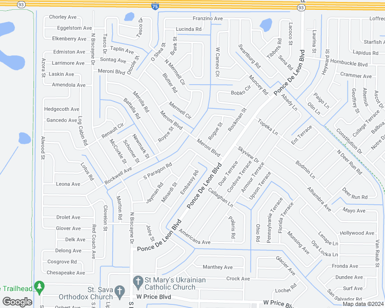map of restaurants, bars, coffee shops, grocery stores, and more near 7349 South Paragon Road in North Port