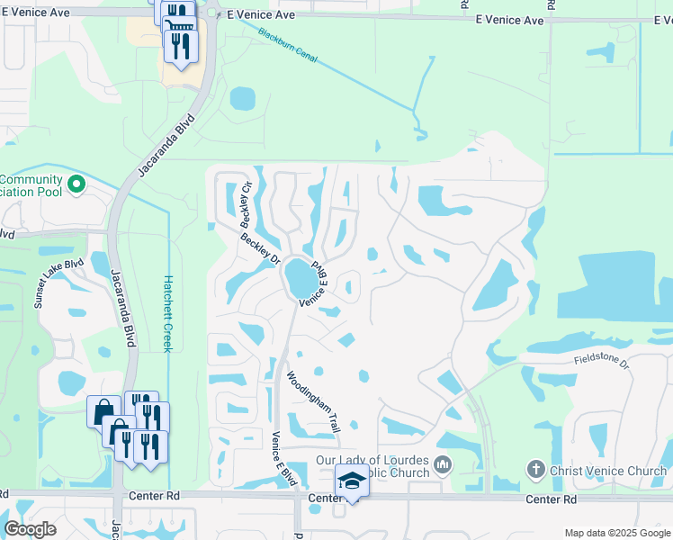 map of restaurants, bars, coffee shops, grocery stores, and more near 878 Bayport Circle in Venice