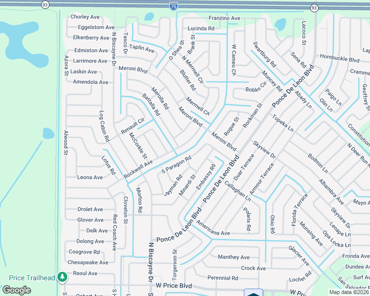 map of restaurants, bars, coffee shops, grocery stores, and more near 7565 Rockwell Avenue in North Port