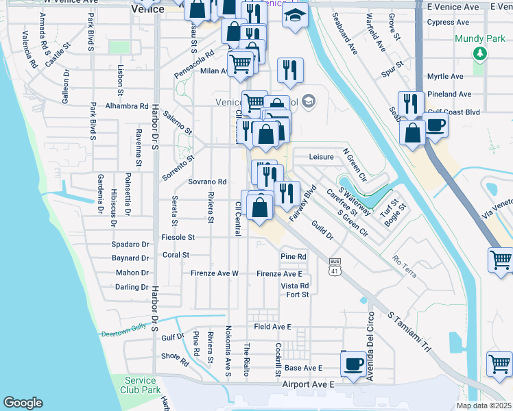 map of restaurants, bars, coffee shops, grocery stores, and more near 706 The Rialto in Venice
