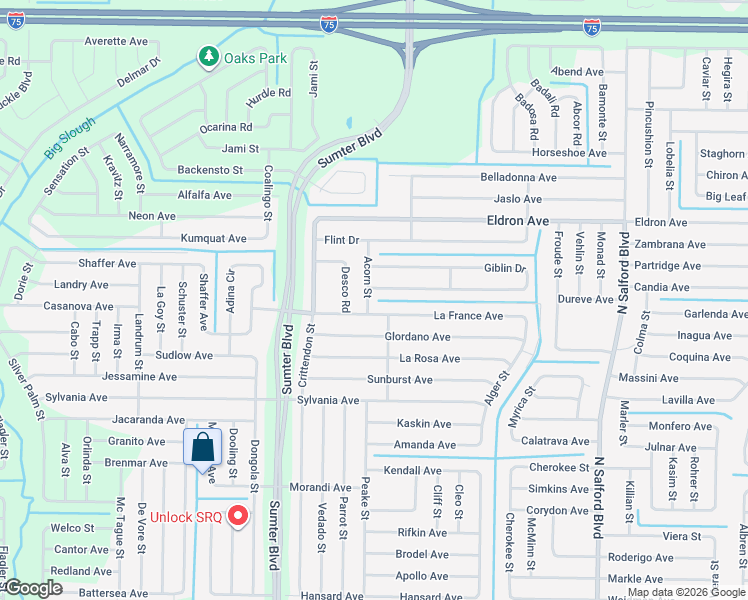 map of restaurants, bars, coffee shops, grocery stores, and more near 3546 Acorn Street in North Port