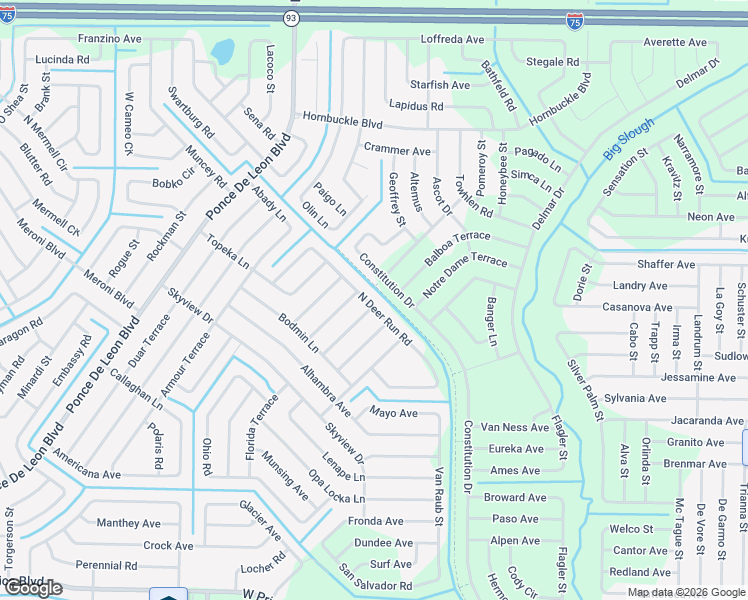 map of restaurants, bars, coffee shops, grocery stores, and more near 6329 Deer Run Road in North Port