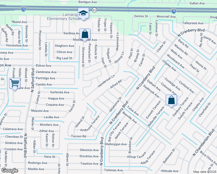 map of restaurants, bars, coffee shops, grocery stores, and more near 3573 Alfred Road in North Port