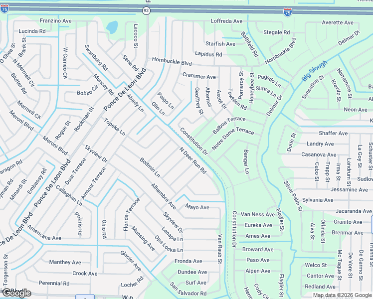 map of restaurants, bars, coffee shops, grocery stores, and more near 6329 Deer Run Road in North Port
