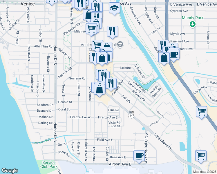 map of restaurants, bars, coffee shops, grocery stores, and more near 649 U.S. 41 Business in Osprey