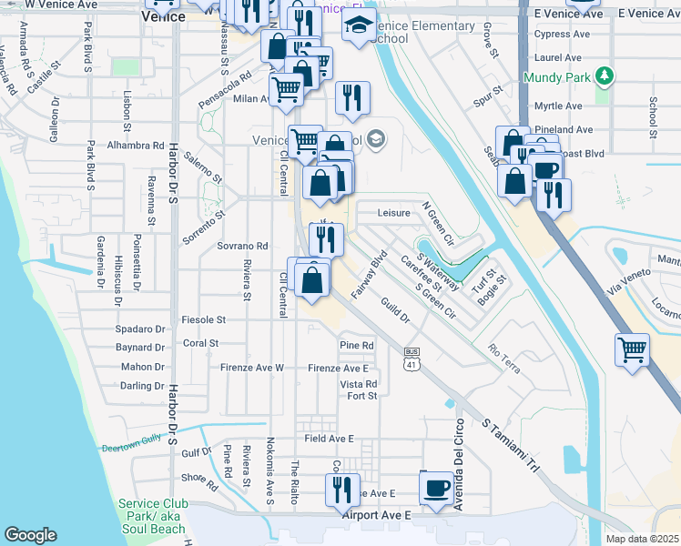 map of restaurants, bars, coffee shops, grocery stores, and more near 649 U.S. 41 Business in Osprey