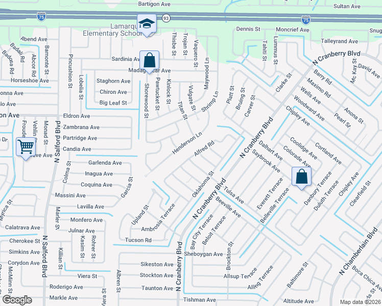 map of restaurants, bars, coffee shops, grocery stores, and more near 3573 Alfred Road in North Port