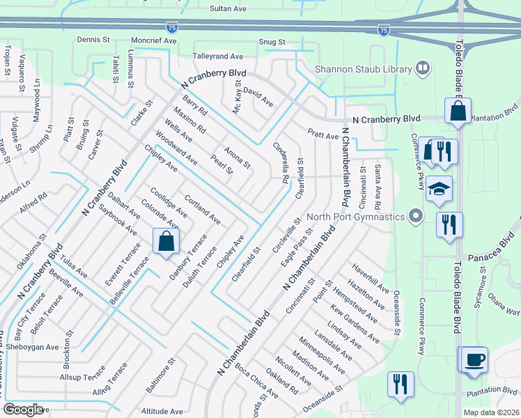 map of restaurants, bars, coffee shops, grocery stores, and more near 2226 Chipley Avenue in North Port