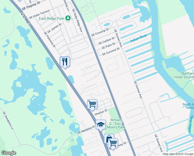 map of restaurants, bars, coffee shops, grocery stores, and more near 7933 Southeast Courtney Terrace in Hobe Sound
