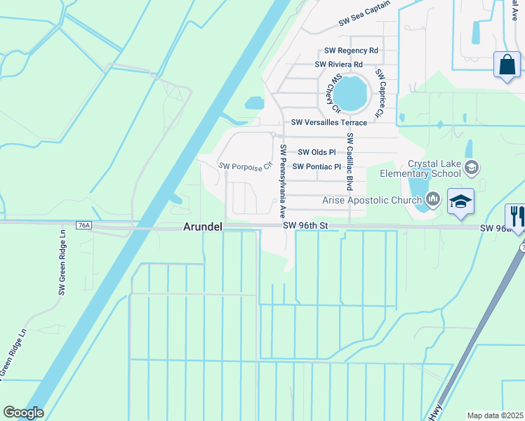 map of restaurants, bars, coffee shops, grocery stores, and more near 9665 Southwest Purple Martin Way in Stuart