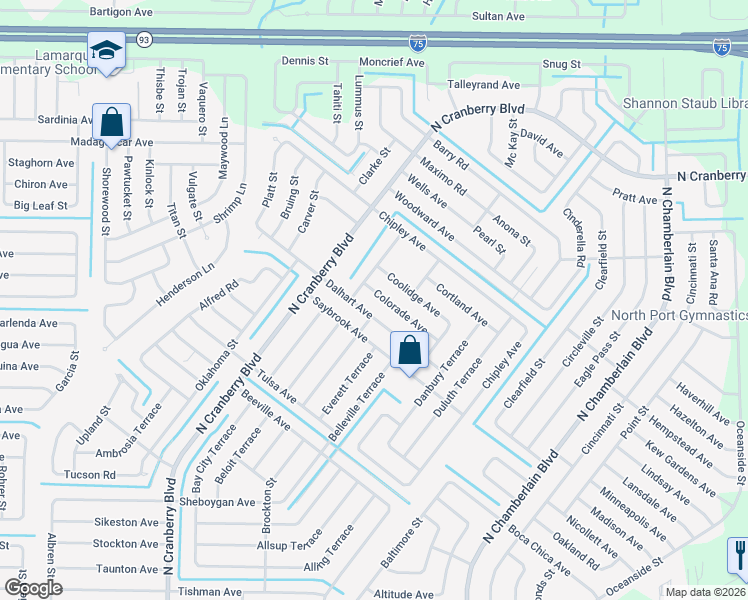 map of restaurants, bars, coffee shops, grocery stores, and more near 2666 Dalhart Avenue in North Port
