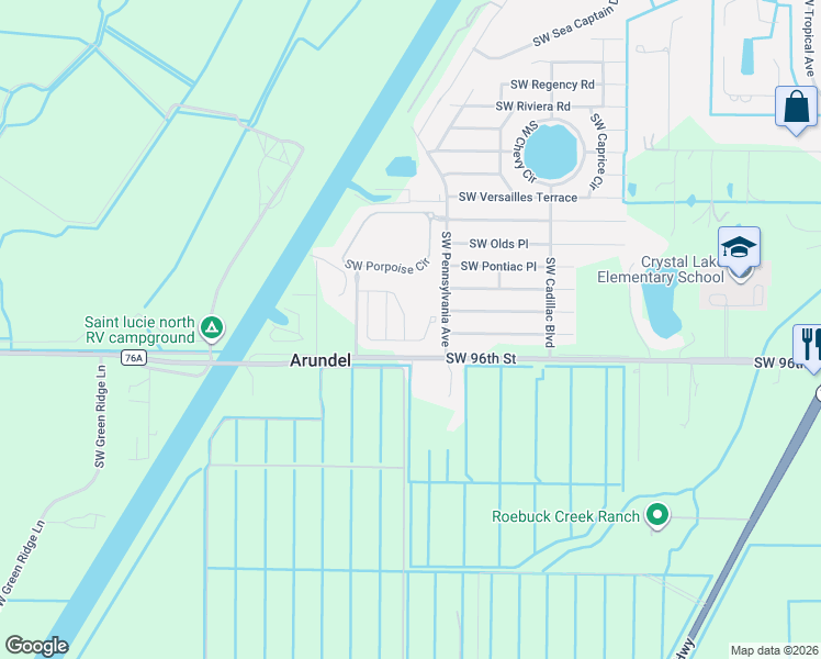 map of restaurants, bars, coffee shops, grocery stores, and more near 9519 Southwest Otter Lane in Stuart