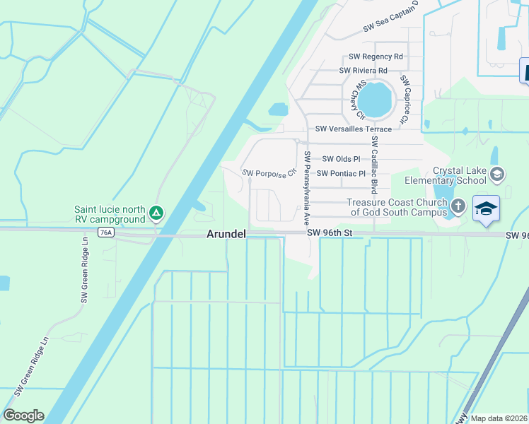 map of restaurants, bars, coffee shops, grocery stores, and more near 9461 Southwest Purple Martin Way in Stuart