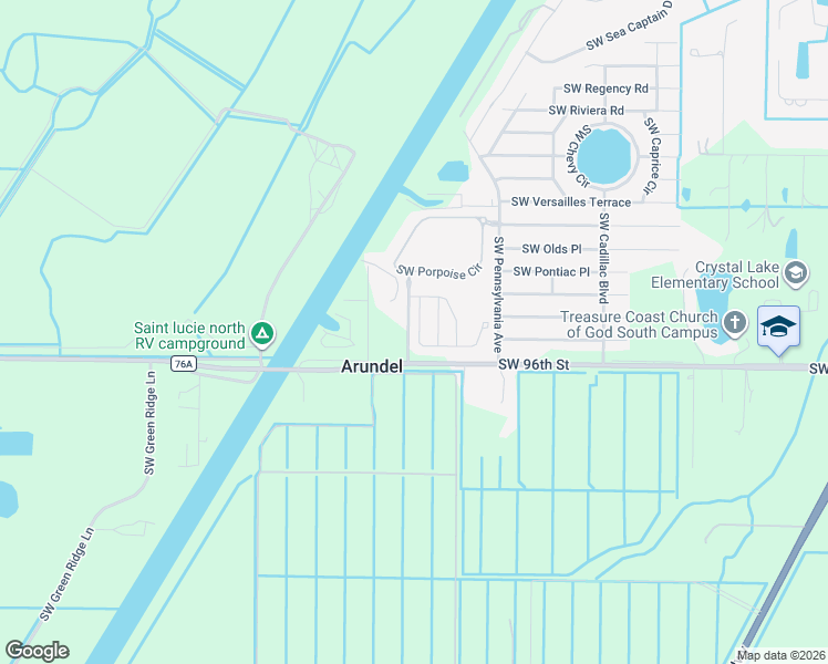 map of restaurants, bars, coffee shops, grocery stores, and more near 9461 Southwest Purple Martin Way in Stuart