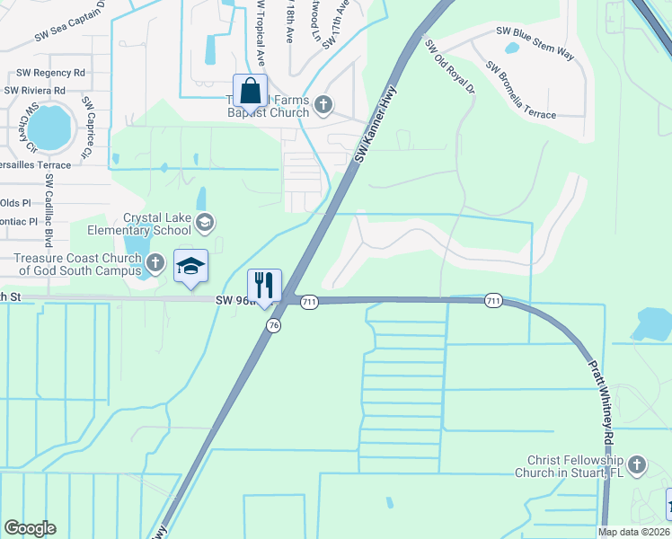 map of restaurants, bars, coffee shops, grocery stores, and more near 9472 Southwest Wedgewood Lane in Stuart