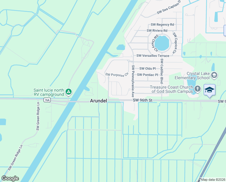 map of restaurants, bars, coffee shops, grocery stores, and more near 9505 Southwest Purple Martin Way in Stuart