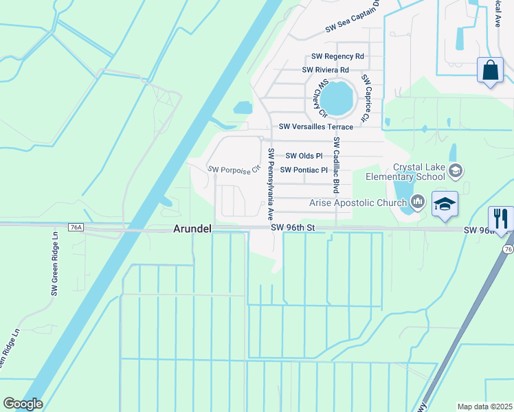 map of restaurants, bars, coffee shops, grocery stores, and more near 9743 Southwest Purple Martin Way in Stuart