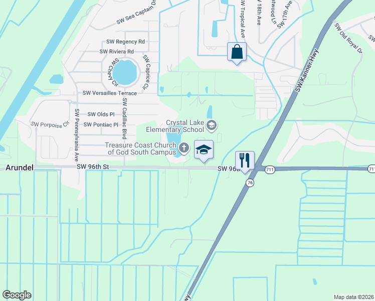 map of restaurants, bars, coffee shops, grocery stores, and more near 2207 Southwest 96th Street in Stuart