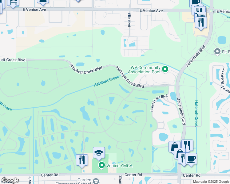 map of restaurants, bars, coffee shops, grocery stores, and more near 1629 San Silvestro Drive in Venice