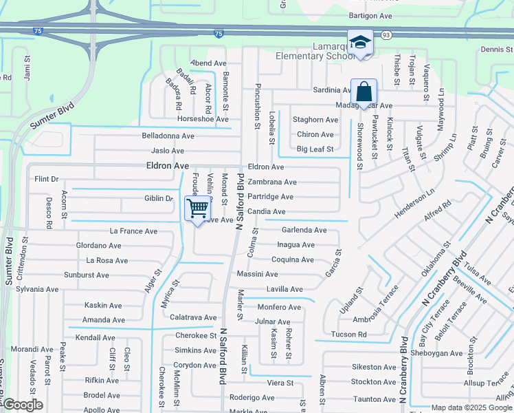 map of restaurants, bars, coffee shops, grocery stores, and more near 3888 Candia Avenue in North Port