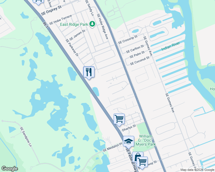 map of restaurants, bars, coffee shops, grocery stores, and more near 9315 Southeast Randall Court in Hobe Sound
