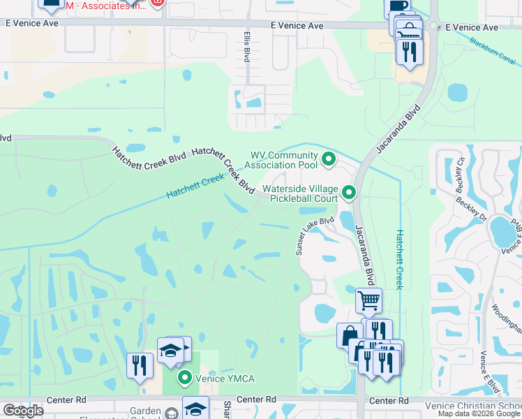 map of restaurants, bars, coffee shops, grocery stores, and more near 1519 San Ysidro Way in Venice