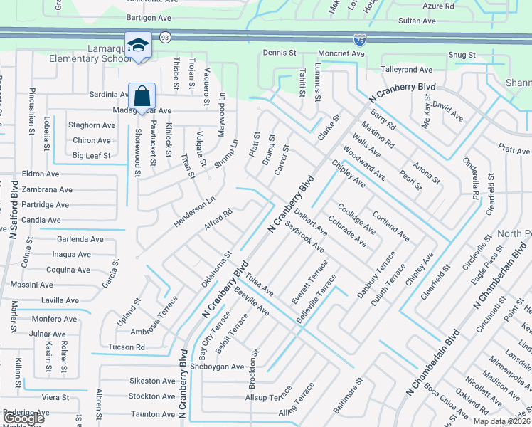 map of restaurants, bars, coffee shops, grocery stores, and more near 3878 Oklahoma St in North Port