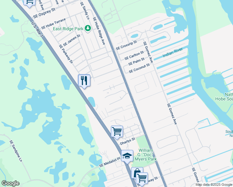 map of restaurants, bars, coffee shops, grocery stores, and more near 7880 Southeast Woodview Terrace in Hobe Sound